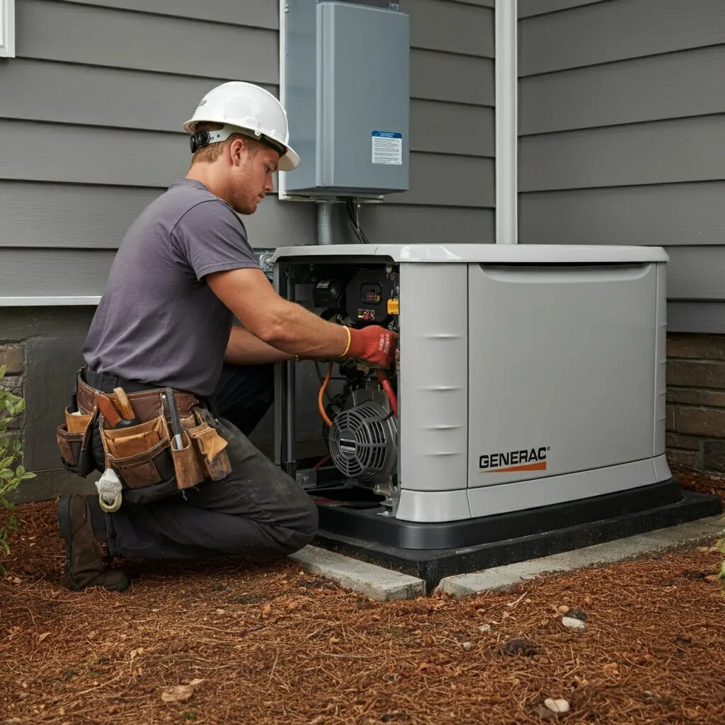 Kase Electric technician servicing a Generac standby generator
